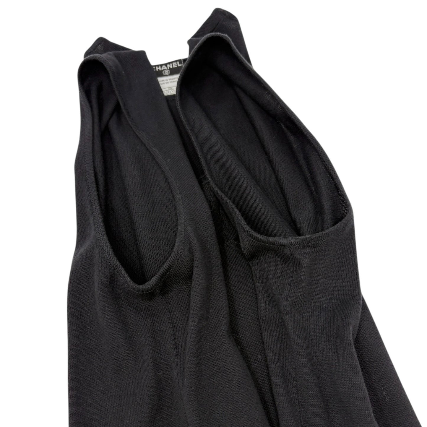 CHANEL Vintage 05C CC Logo T-shirt Knit Tank Top #42 Black Cotton Stitch