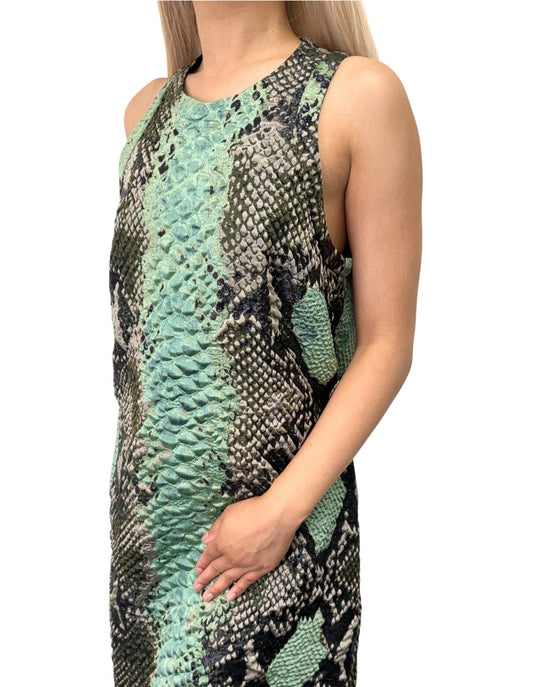 GUCCI Vintage Python Print Textured Dress Sleeveless #42 Green Black 902916