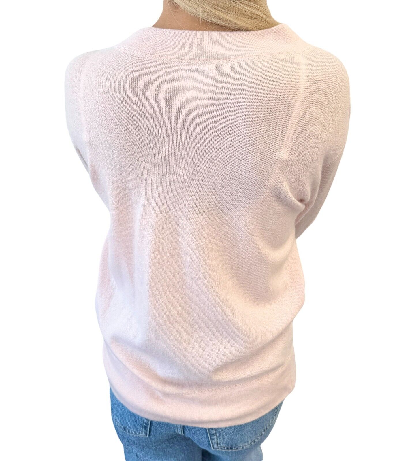 CHANEL Vintage 01A CC Mark Logo Knit Cardigan #42 Pink Brown Cashmere Stitch