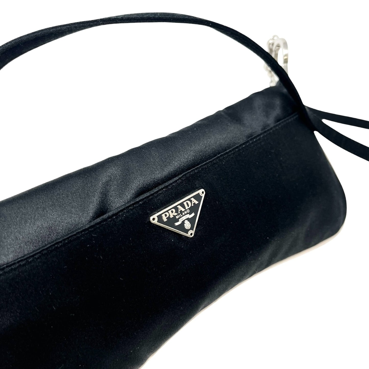 PRADA Vintage Triangle Logo Tessuto Satin Mini Bag Pochette Black 902591
