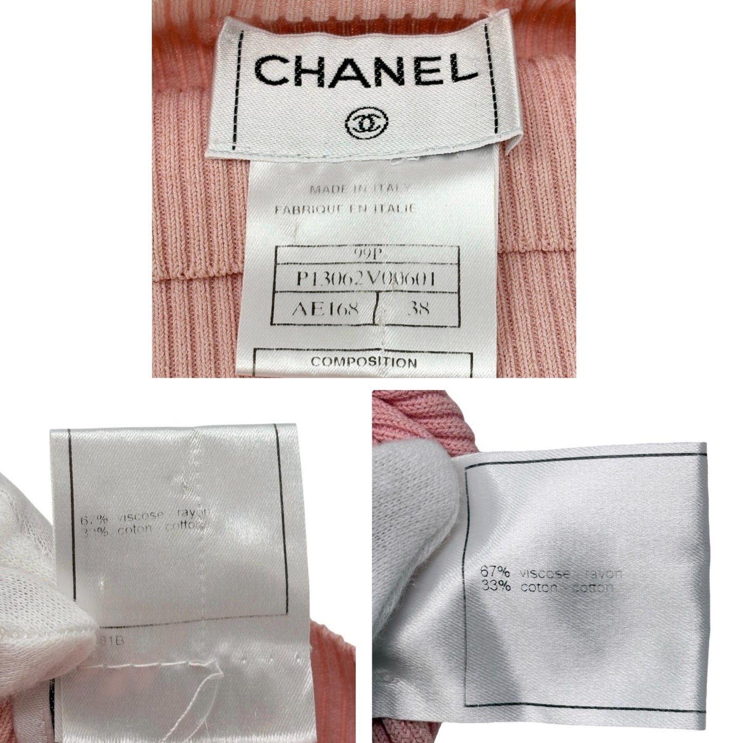 CHANEL Vintage 99P CC Logo Sleeveless Rib Knit Tank Top #38 Rayon Cotton Pink