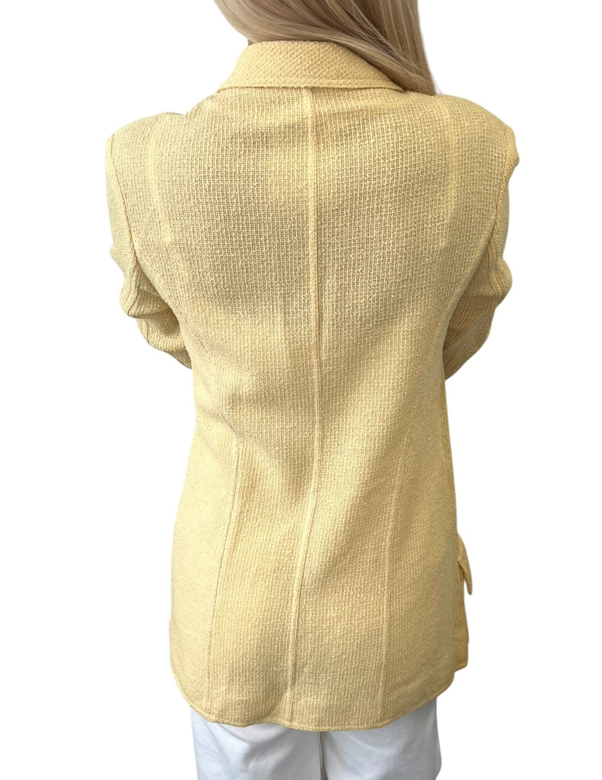 CHANEL Vintage 1994 CC Logo Tweed Collared Jacket #34 Yellow Gold Button Wool