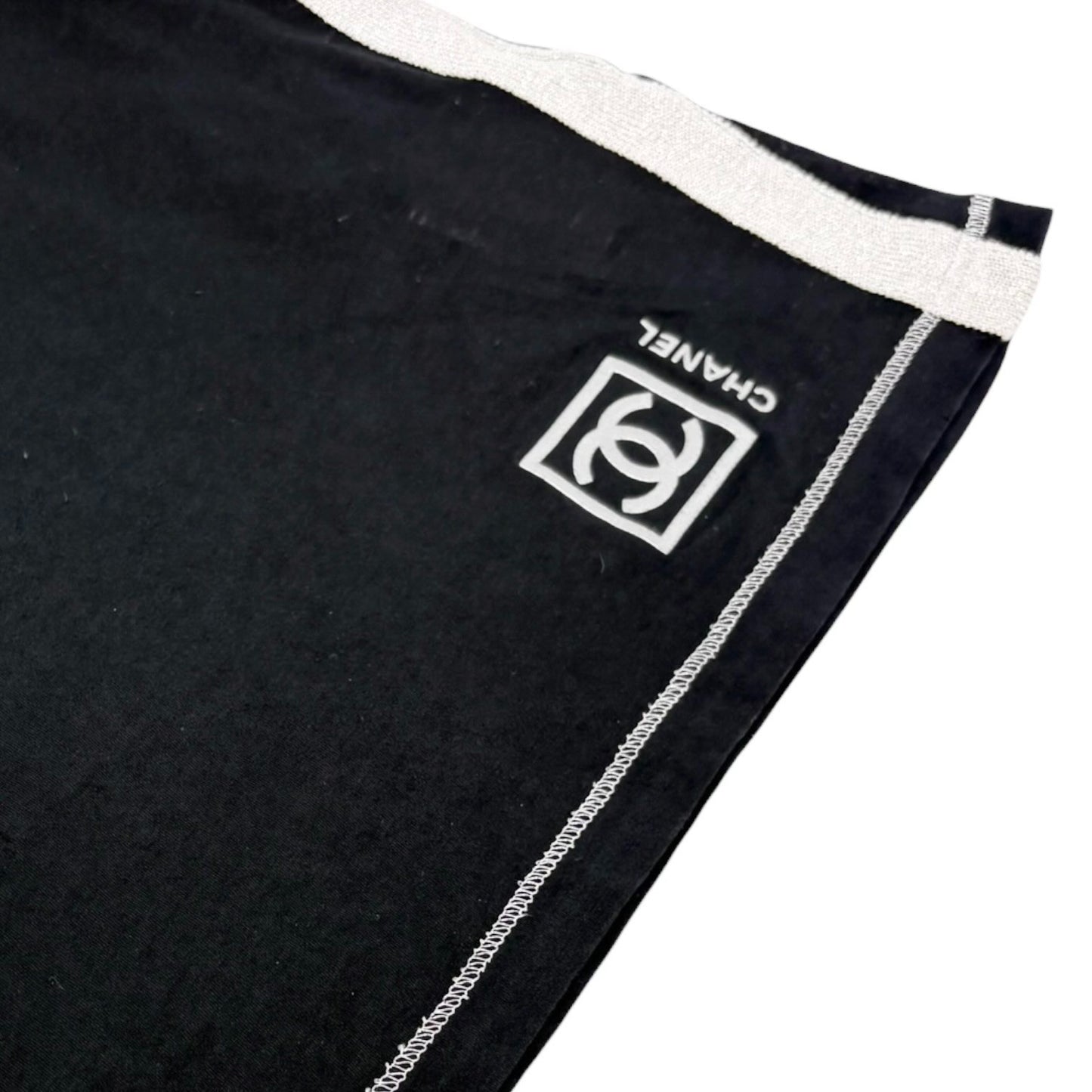 CHANEL Sport Vintage 06P CC Logo Side Stripe Tank Top #40 Black Silver 901948