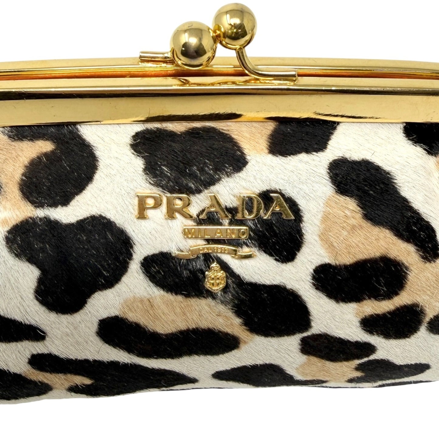 PRADA Vintage Logo Leopard Wallet Coin Purse Beige Black Pony Calf Hair 901841