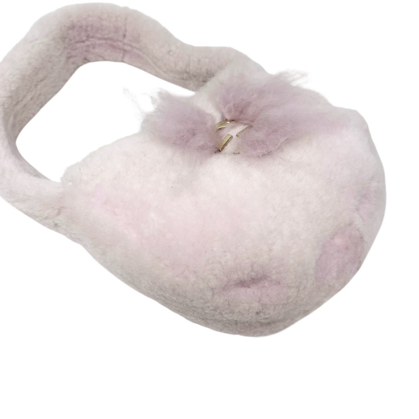 GUCCI Vintage GG Logo Fur Shoulder Bag Handbag Pochette Light Pink Gold