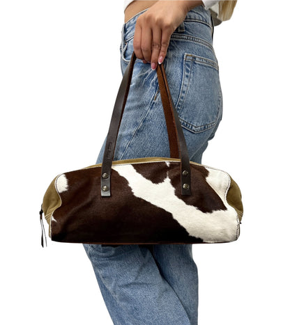 miu miu Vintage Pony Calf Hair Shoulder Bag Brown White Corduroy 902373