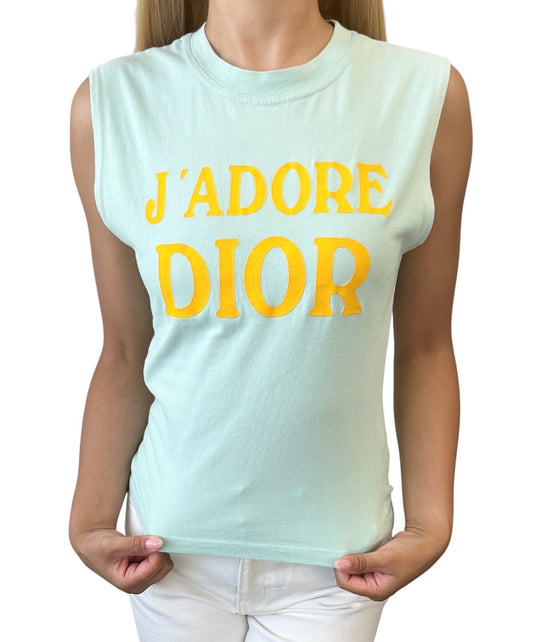 Christian Dior Vintage 2002 J'ADORE Logo Tank Top #40 Light Green Yellow 901960