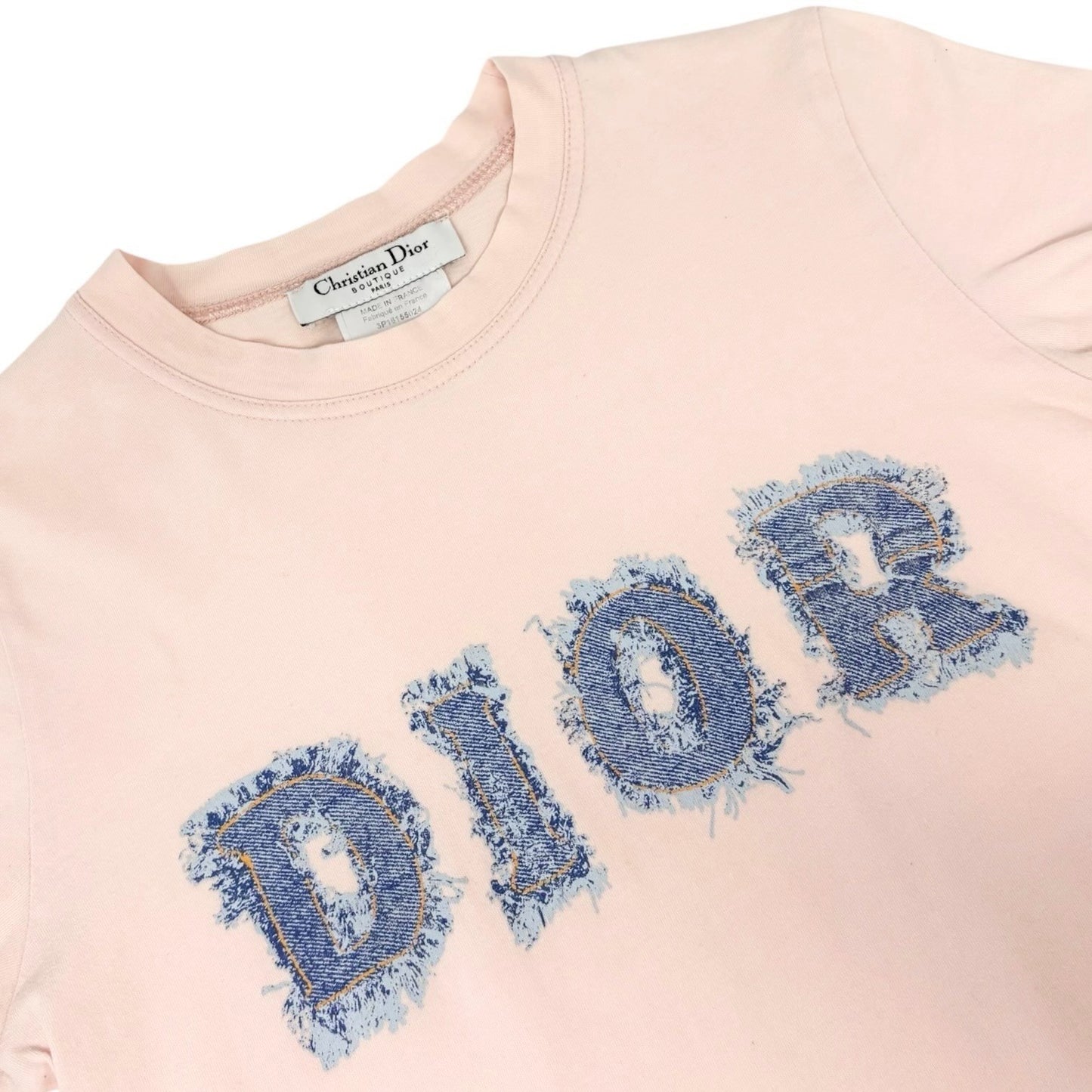 Christian Dior Vintage 2003 Denim Print Logo T-shirt Top #38 Pink Blue 902583