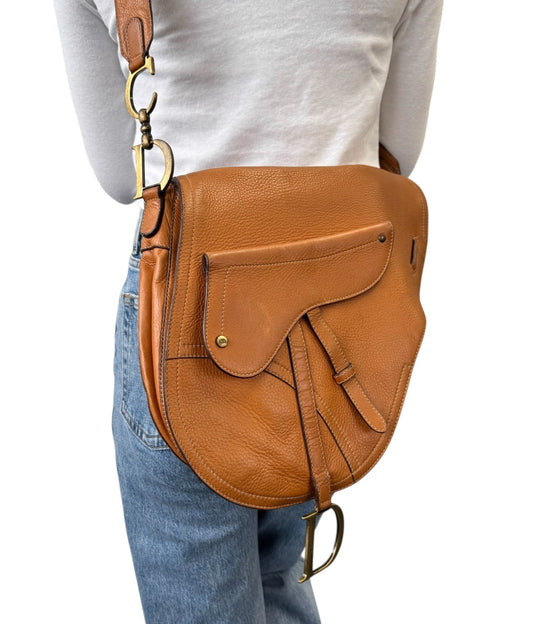 Christian Dior Vintage 2002 Baudrier Saddle Shoulder Bag Camel Leather 901812