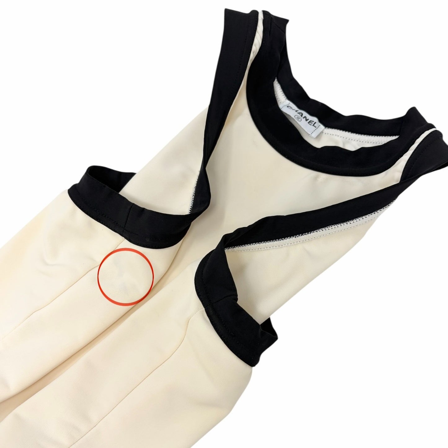 CHANEL Vintage CC Logo Spandex Cropped Tank Top #38 Cream Black Nylon