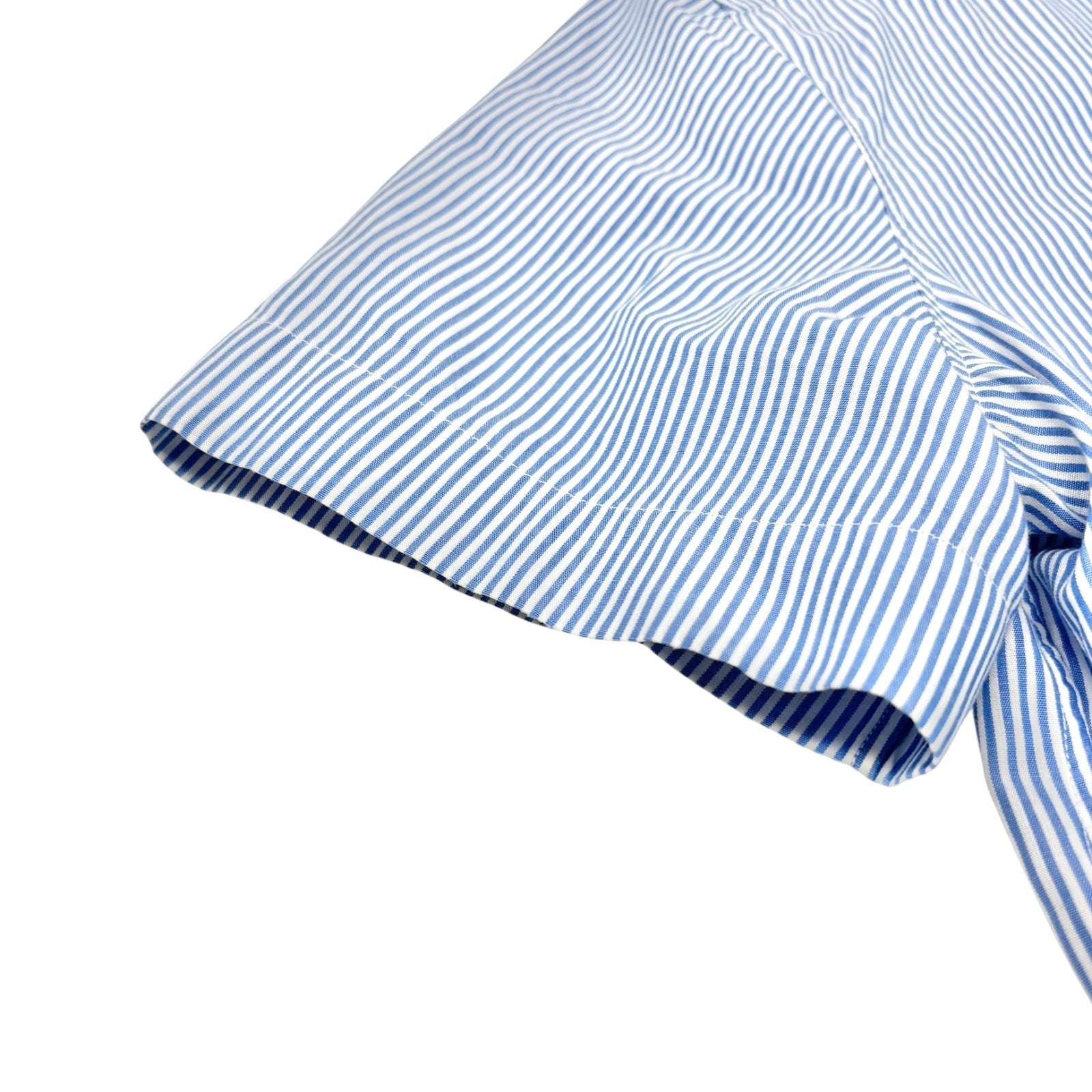 CHANEL Vintage 99P CC Logo Shirt Top #40 Button Up Stripe Blue Short Sleeve