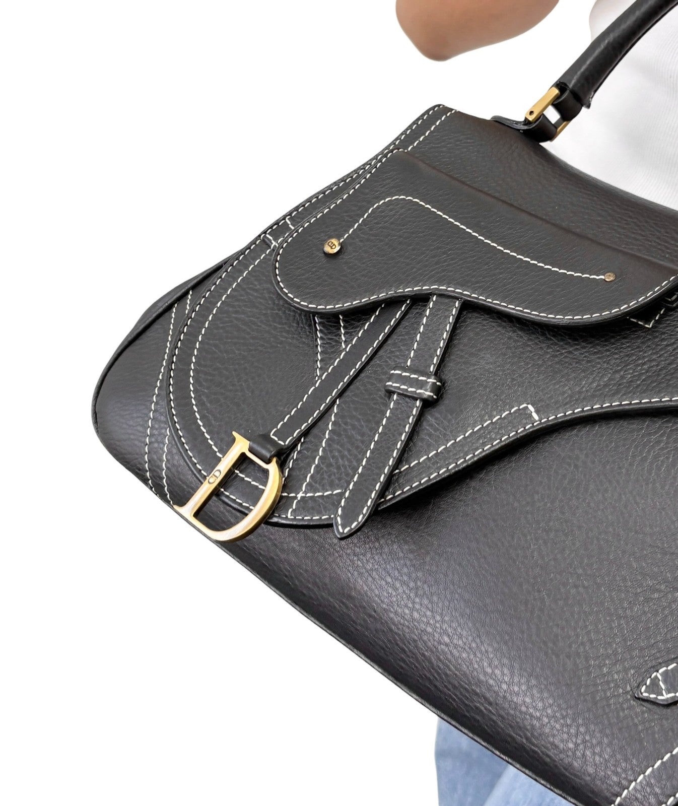 Christian Dior Vintage Double Saddle Stitch 2way Bag  Black Leather 902446
