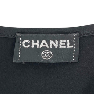 CHANEL Vintage CC Logo Button Short Sleeve Top Black Gold Silk Rank AB