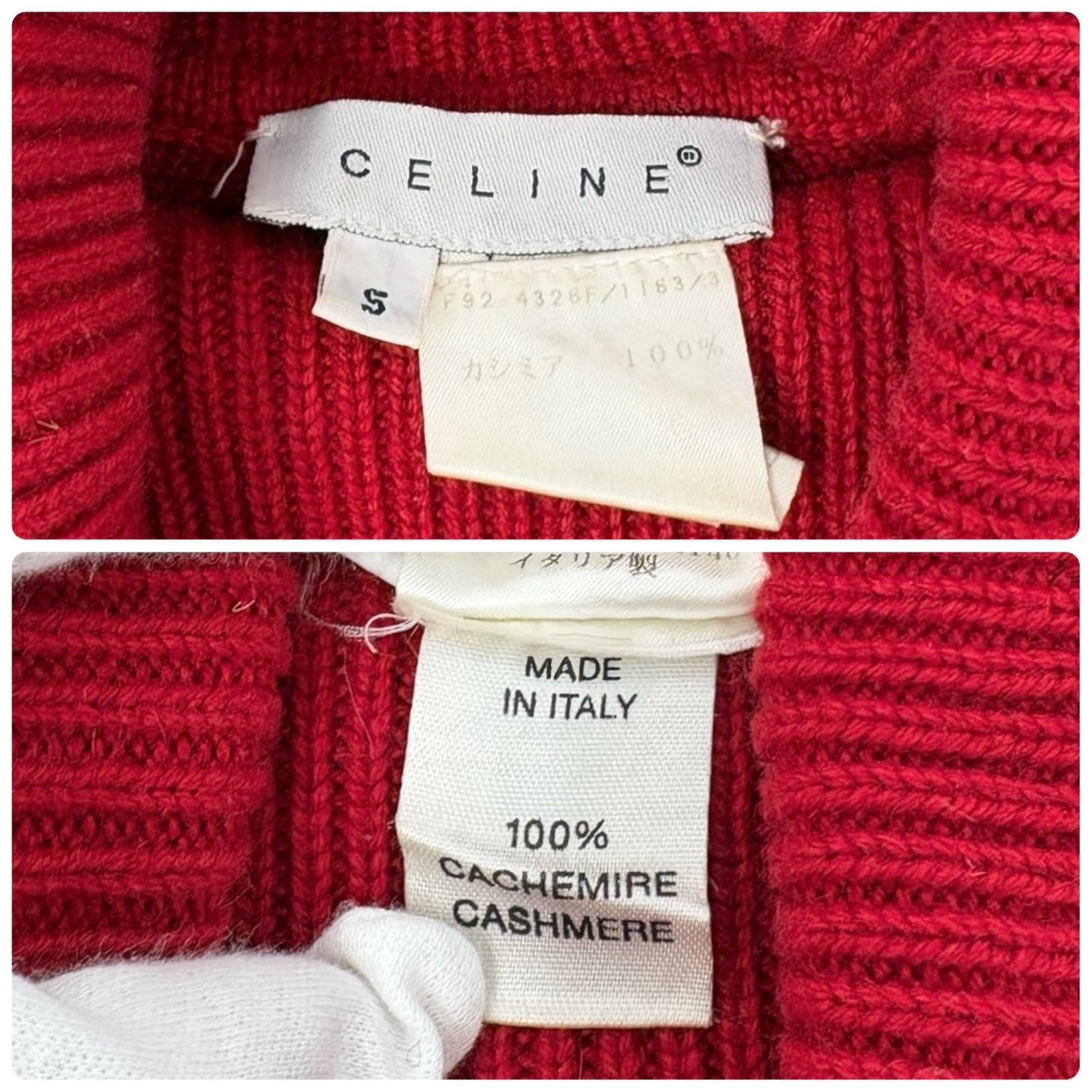 CELINE Vintage Logo Turtleneck Cashmere Knit Sweater Top #S Red 902216