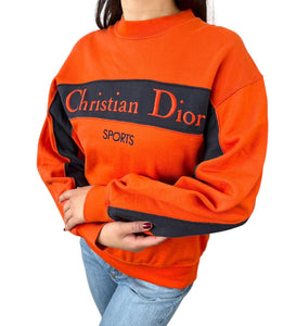 Christian Dior Sports Vintage Big Logo Sweatshirt Top #M Orange Black Rank AB+