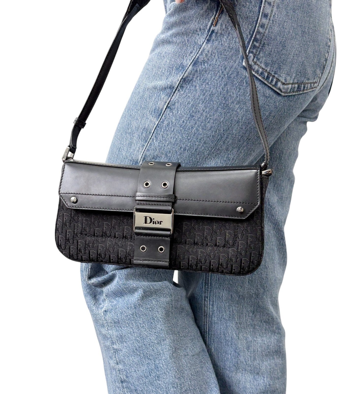 Christian Dior Vintage Street Chic Trotter Monogram Shoulder Bag Black 901846