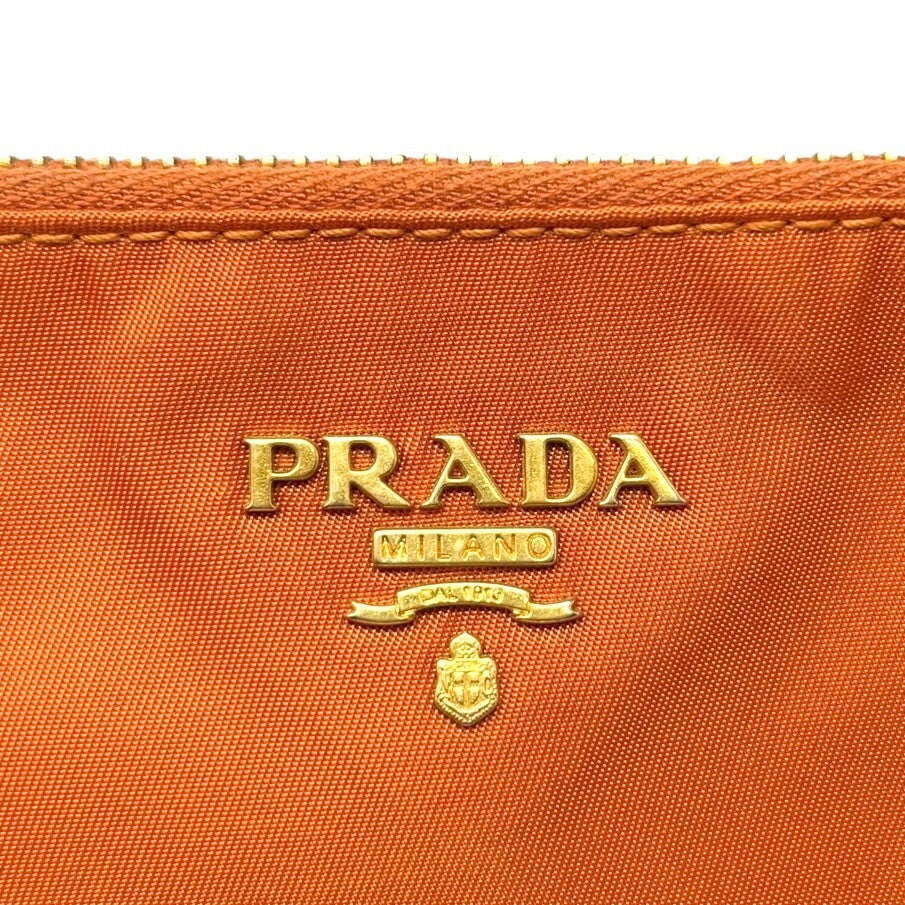 PRADA Vintage Logo Mini Shoulder Bag Pochette Pouch Orange Nylon Zip Leather