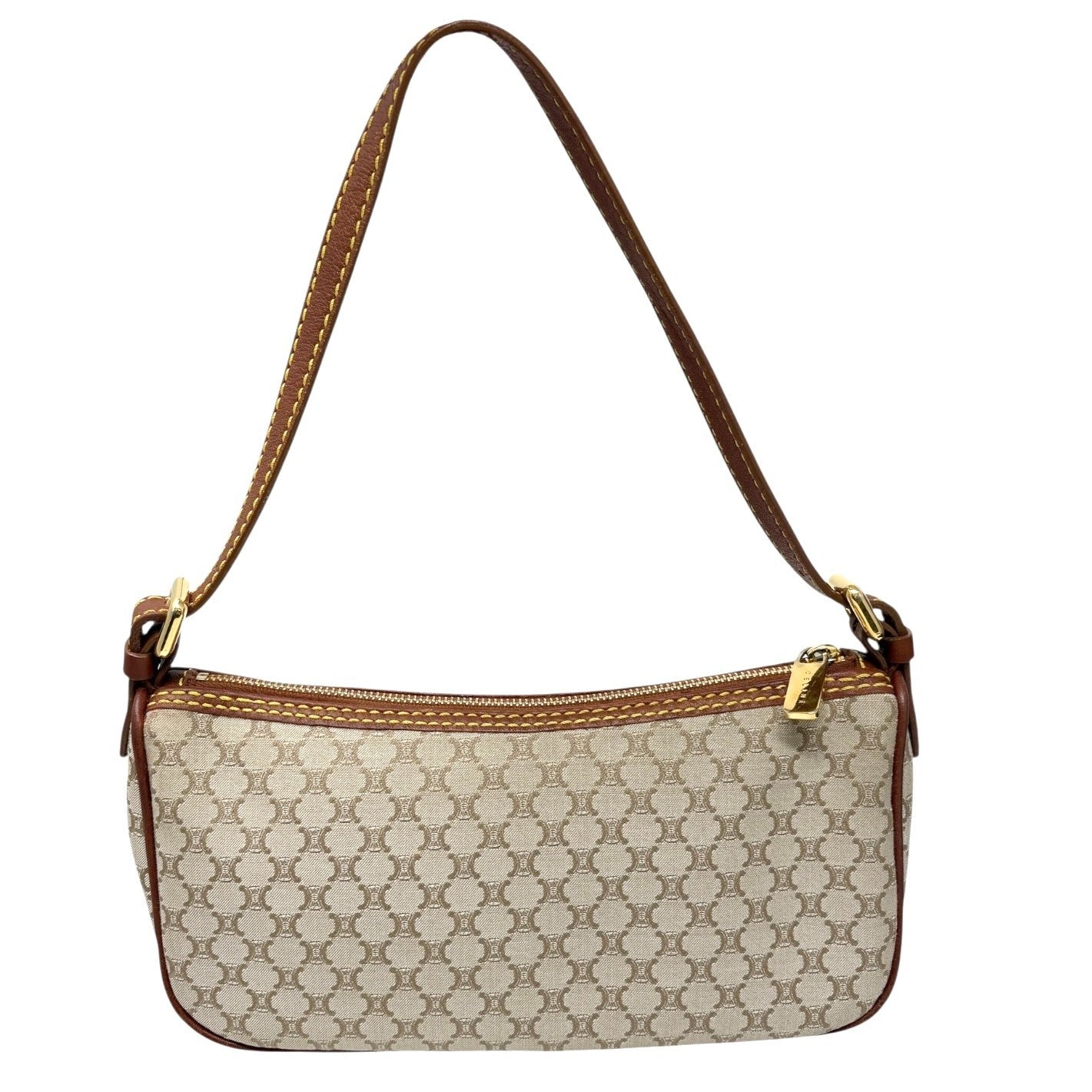 CELINE Vintage Macadam Monogram Canvas Shoulder Bag Pochette Brown Gray