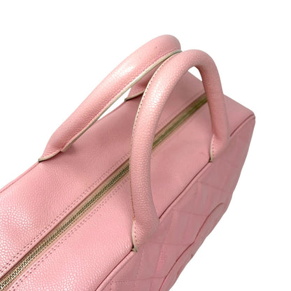 CHANEL Vintage Bic CC Logo Timeless Quilted Leather Boston Bag Pink 902272