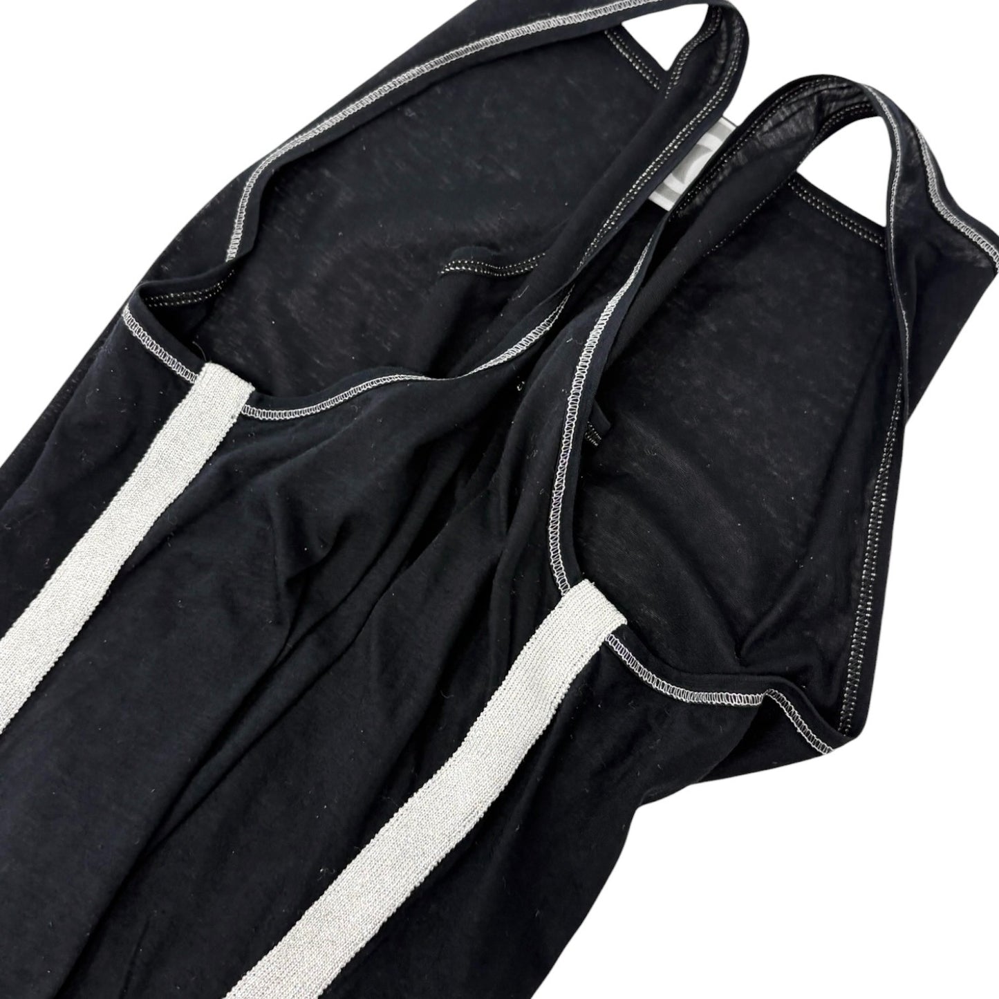 CHANEL Sport Vintage 06P CC Logo Side Stripe Tank Top #40 Black Silver 901948