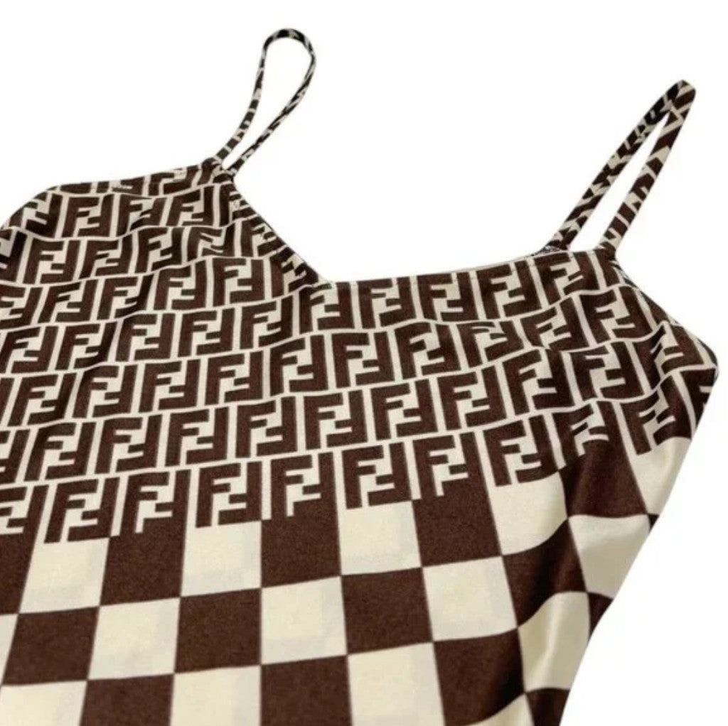 FENDI Vintage Zucca Monogram Camisole Dress One-piece #44 Brown Cream Nylon