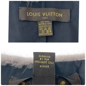 LOUIS VUITTON Vintage LV Monogram Mink Fur Scarf Shawl Gray Black Rank AB+