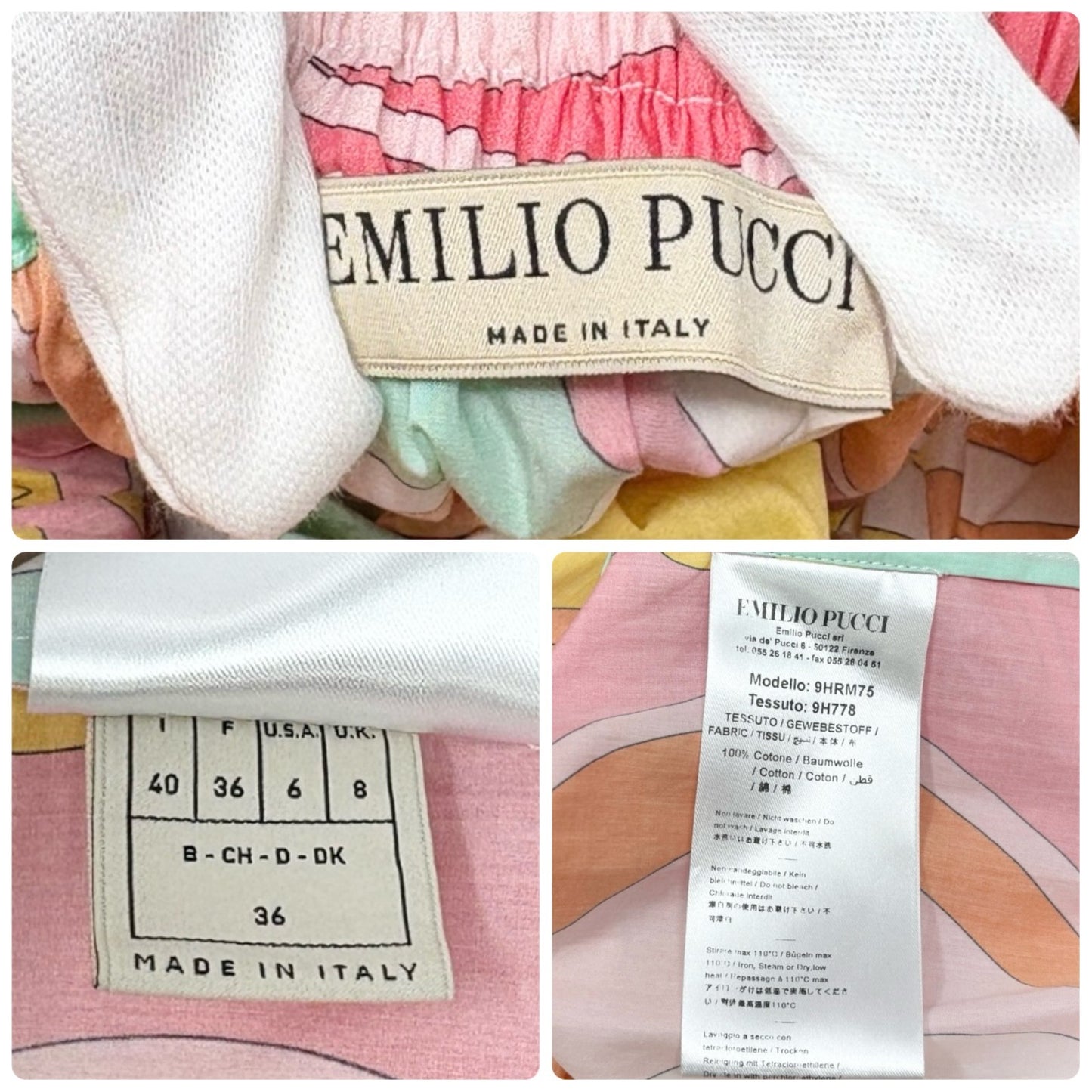 EMILIO PUCCI Vintage Multicolor Printed Scoop Neck Off-Shoulder Top #36 Cotton