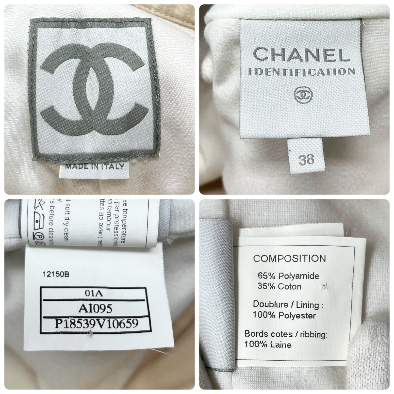 CHANEL Sport Vintage 01A CC Logo Jogger Pants #38 Ribbed Hem Light Beige Silver