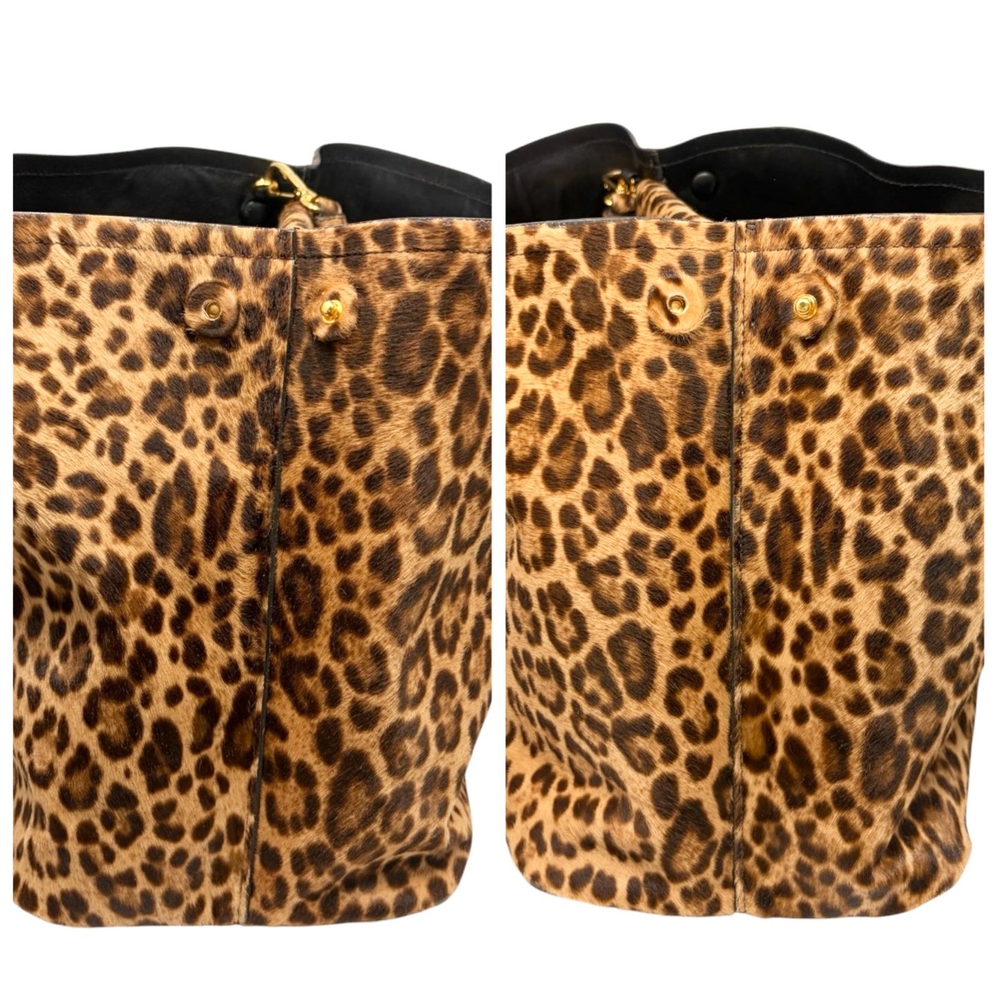 PRADA Vintage Triangle Logo Leopard Tote Bag Brown Black Pony Calf Hair 902452