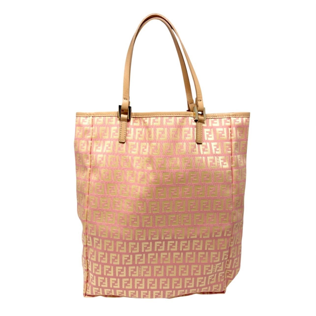 FENDI Vintage FF Logo Zucchino Tote Bag Pink Beige Canvas w/Pouch 901879