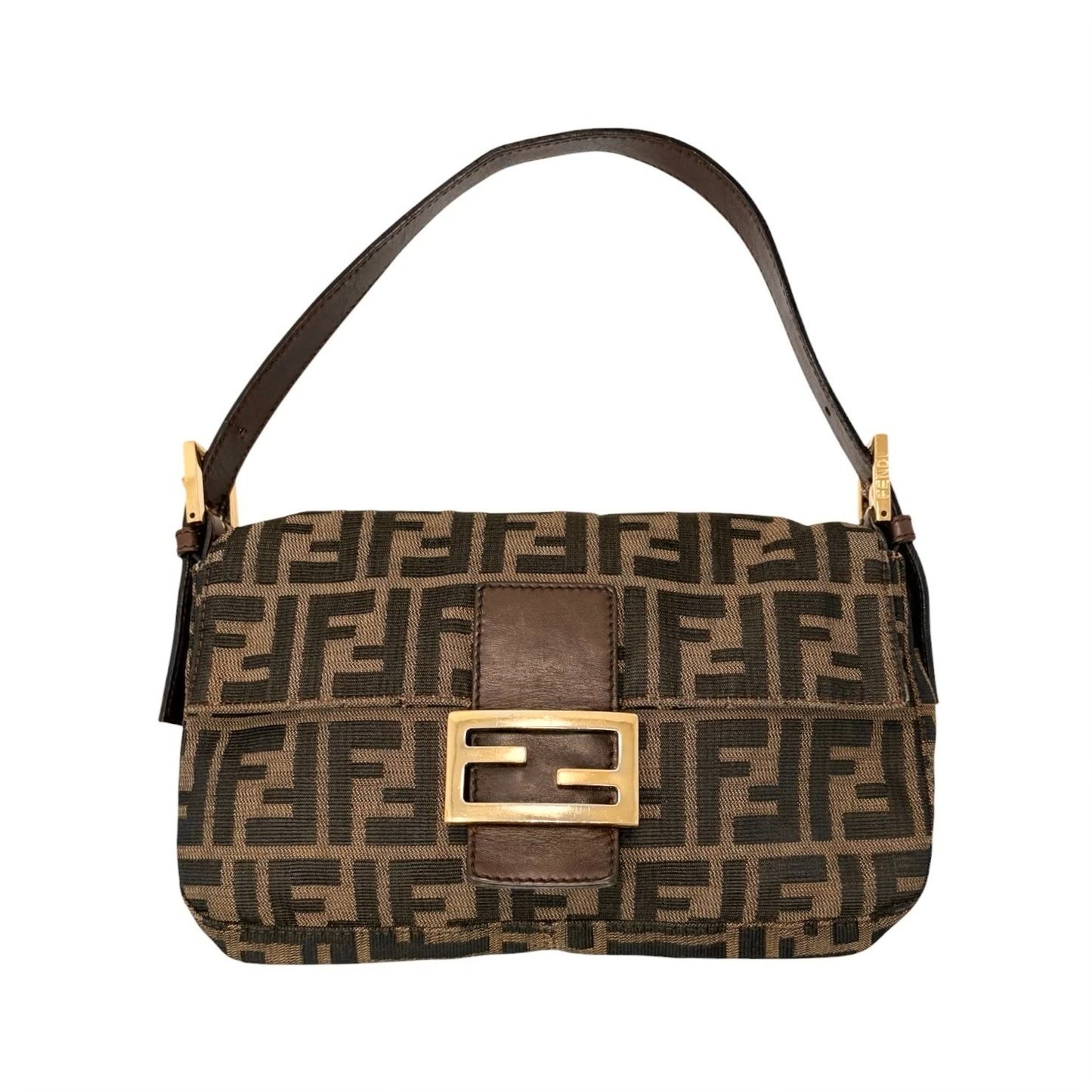 FENDI Vintage FF Logo Zucca Mamma Baguette Canvas Shoulder Bag Brown 901836
