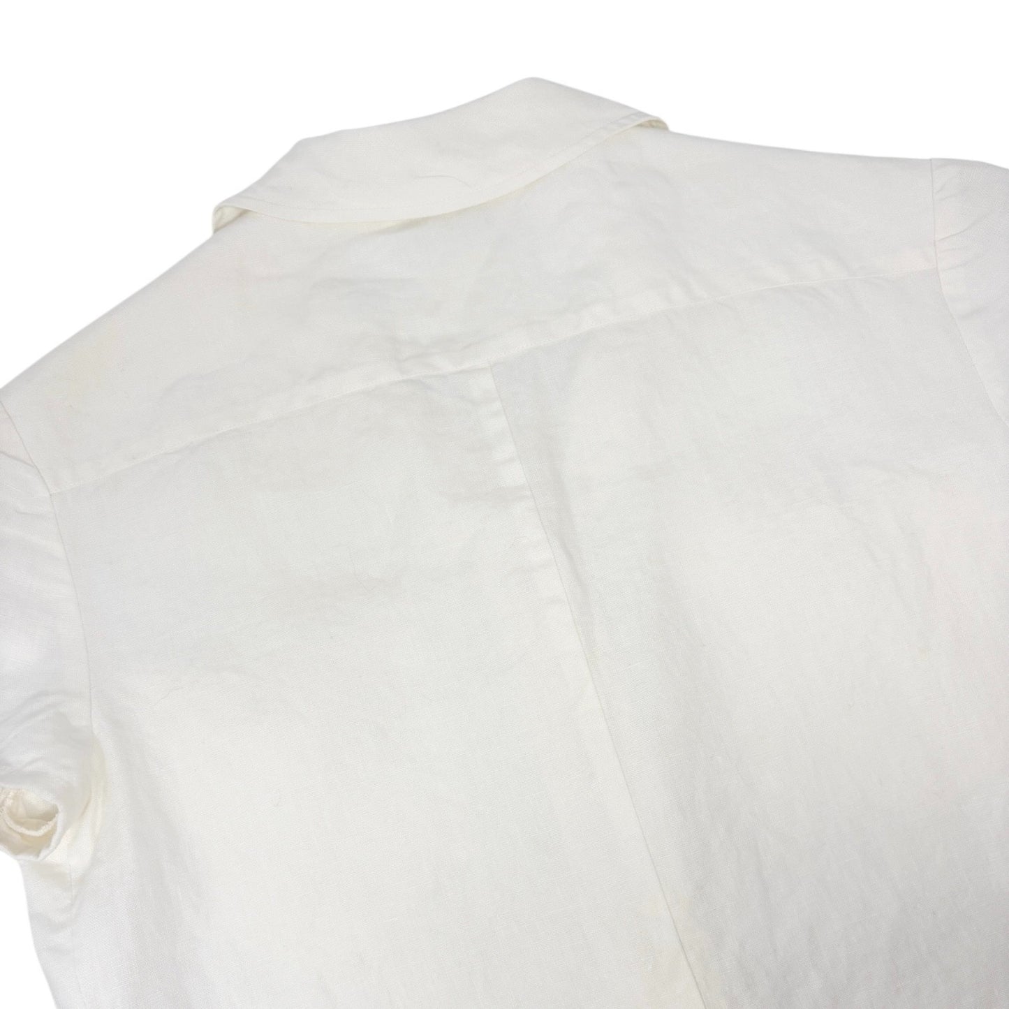 CHANEL Vintage 97P CC Logo Button Linen Shirt Top #40 Short Sleeve White Gold