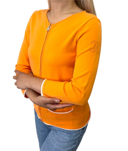 CHANEL Vintage P43225 CC Logo Zip Knit Cardigan Top #34 Orange Silver 902840