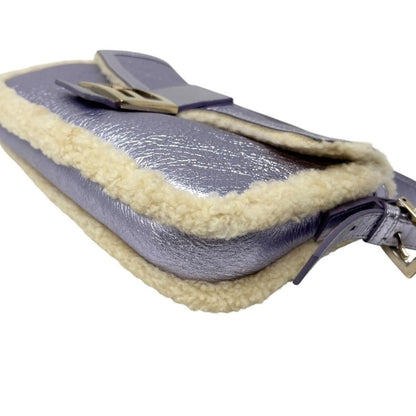 FENDI Vintage Mamma Baguette Metallic Shearling Shoulder Bag Purple 902830