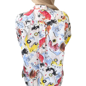 CHANEL Vintage 1995 CC Logo Multicolor Shirt Long Sleeve Top Cotton White Gold