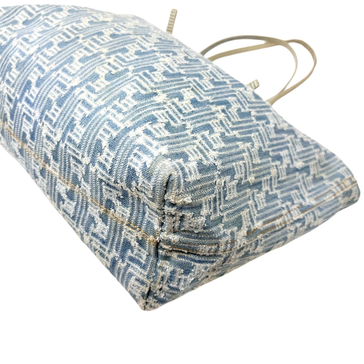 FENDI Vintage Zucca Monogram Denim Shoulder Tote Large Bag Blue FF Logo