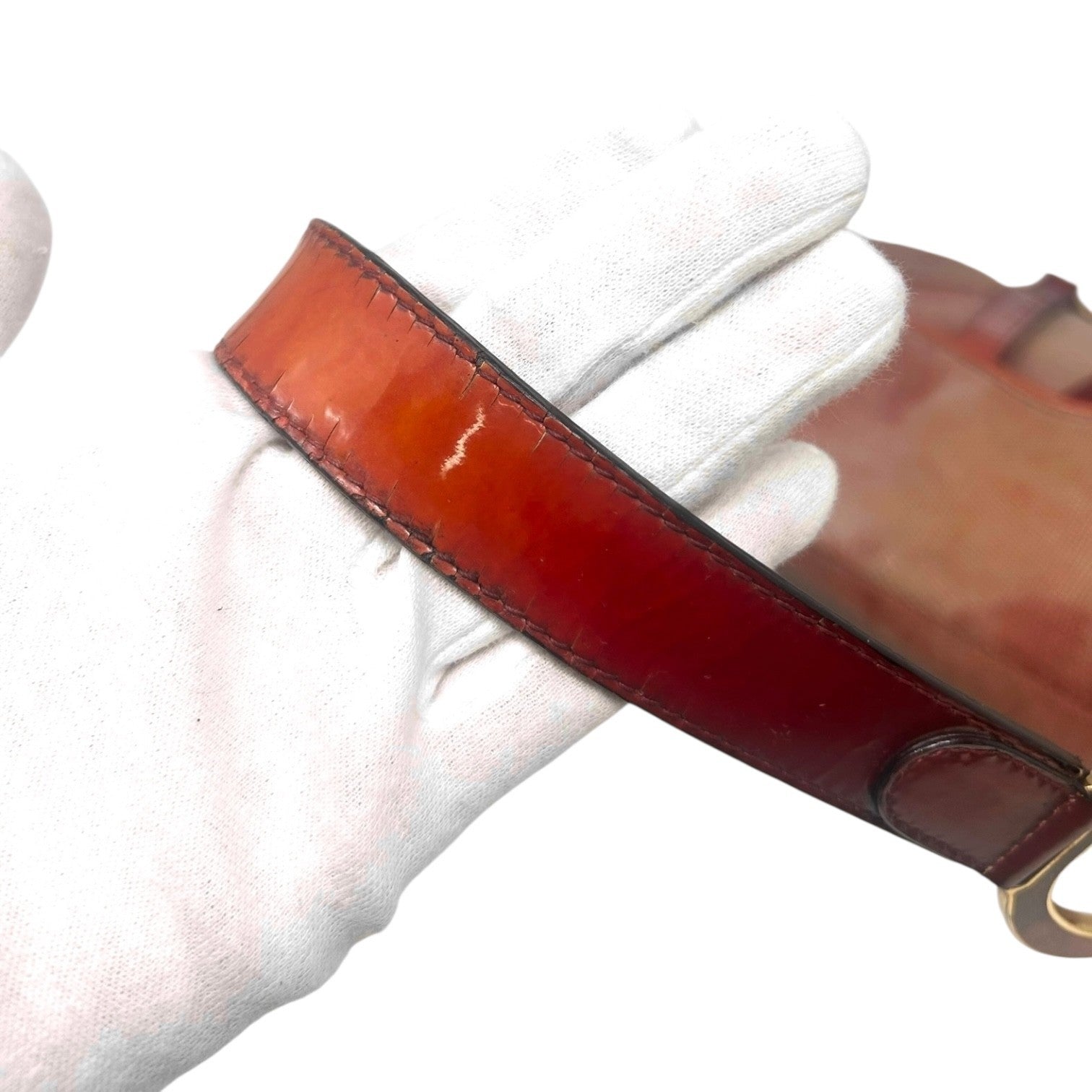 Christian Dior Vintage 2000 Double Saddle Shoulder Bag Red Gold Coated Suede