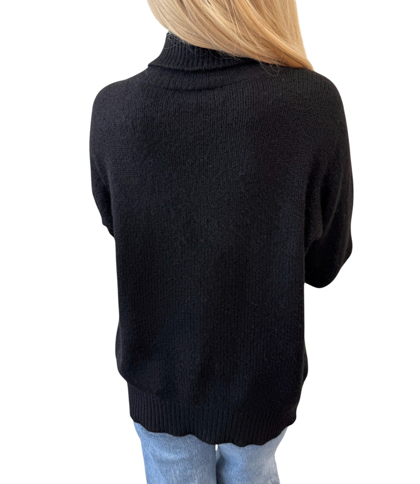 CHANEL Vintage Big CC Logo Knit Sweater Turtleneck Top Black White Cashmere