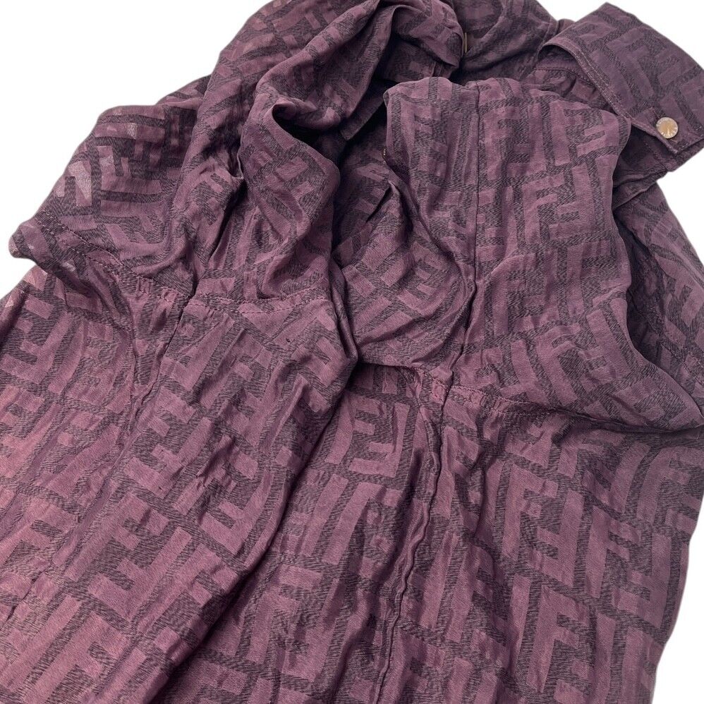 FENDI Vintage Zucca Monogram Logo Blouse Shirt Top See-through Purple RankAB