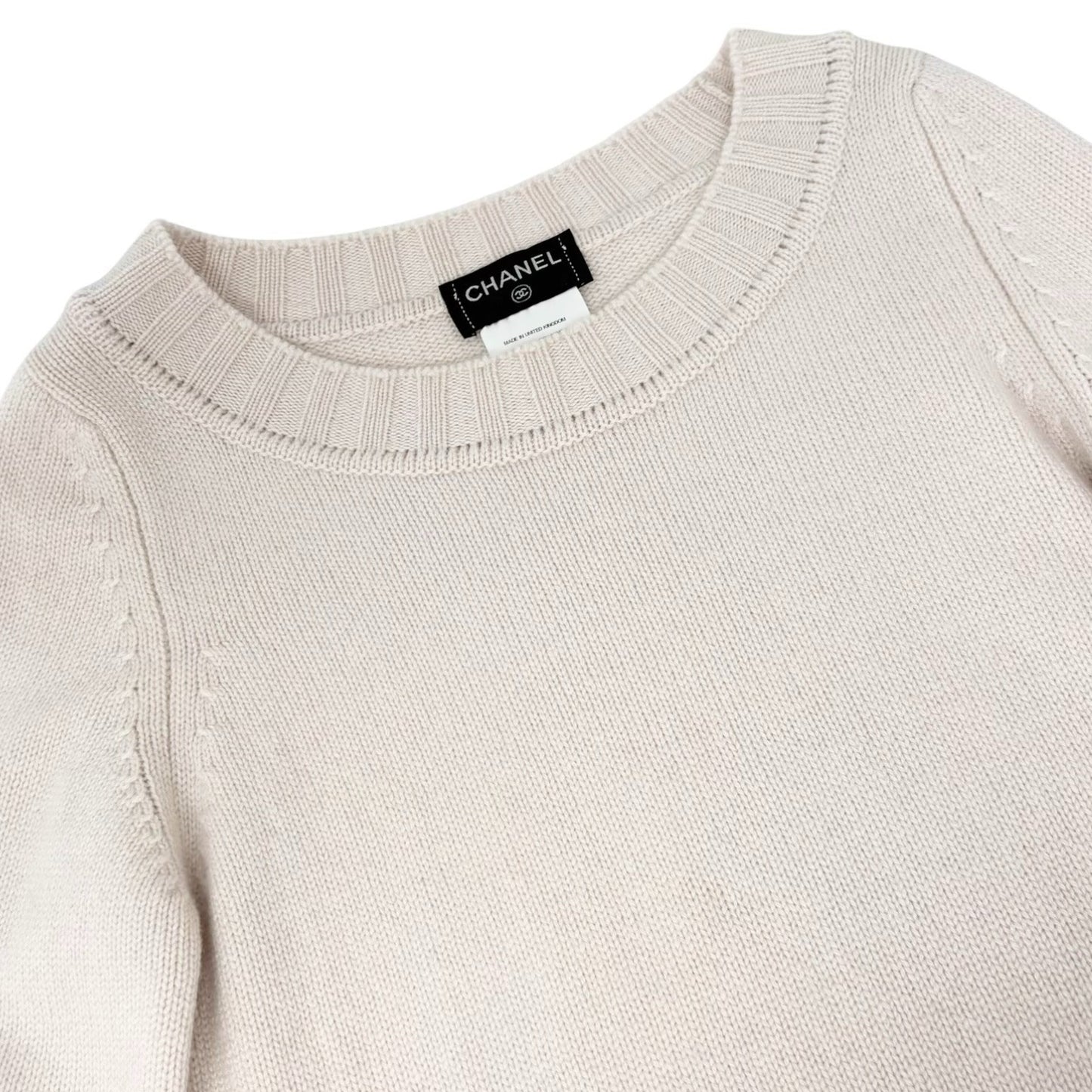 CHANEL Vintage P44576 CC Logo Cashmere Knit Sweater Top #34 Beige Ivory 901966