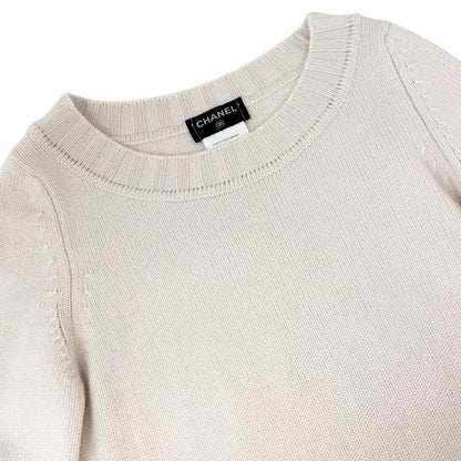 CHANEL Vintage P44576 CC Logo Cashmere Knit Sweater Top #34 Beige Ivory 901966