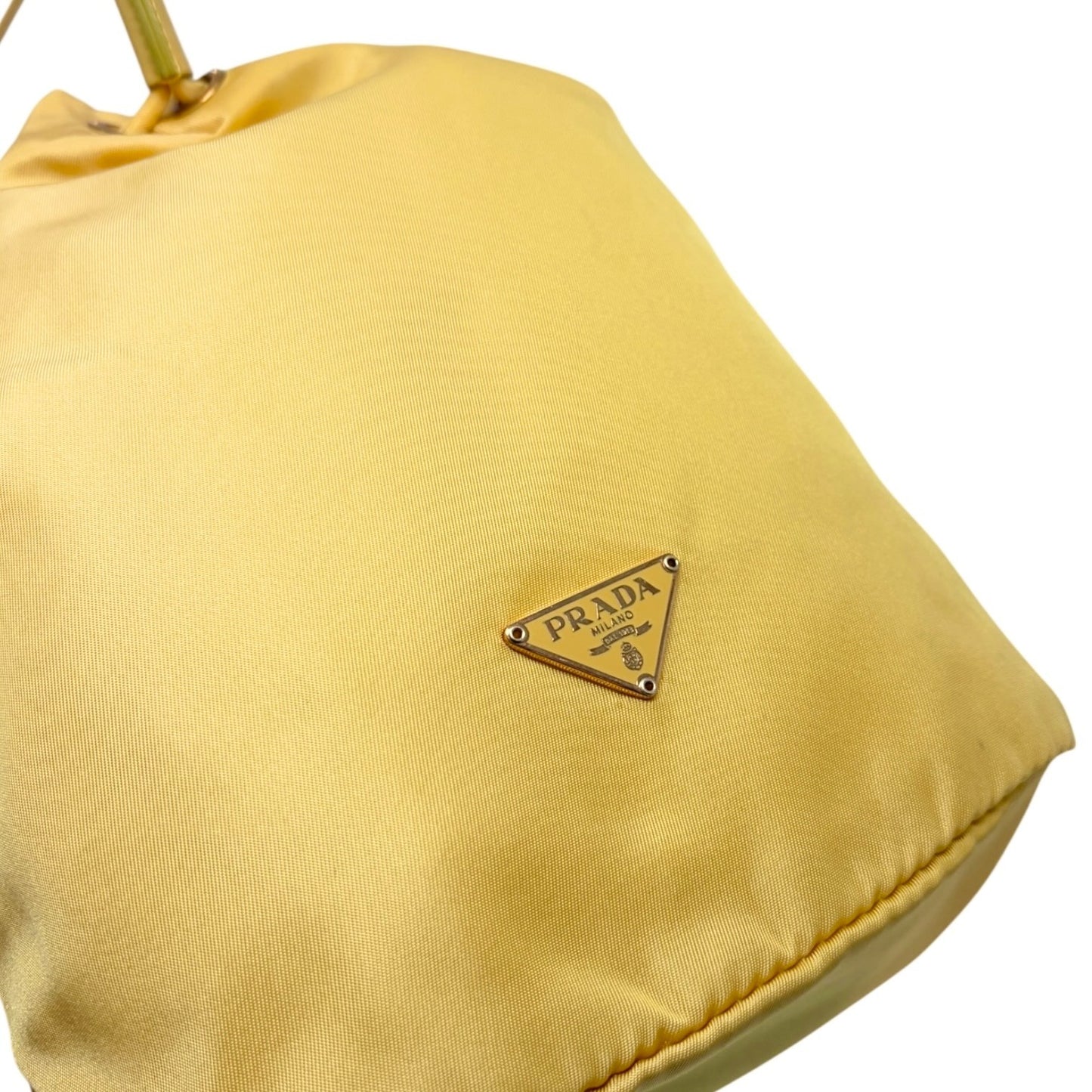PRADA Vintage Triangle Logo Drawstring Bag Handbag Pouch Yellow Nylon
