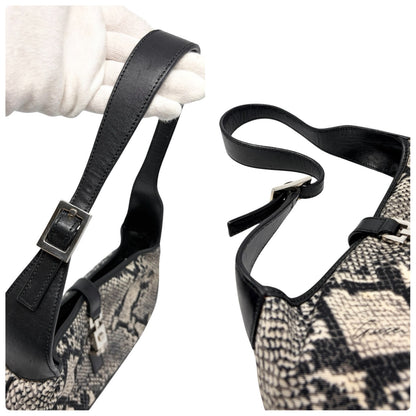 GUCCI Vintage Logo Jackie Snake Print Shoulder Bag Black White Nylon 901854