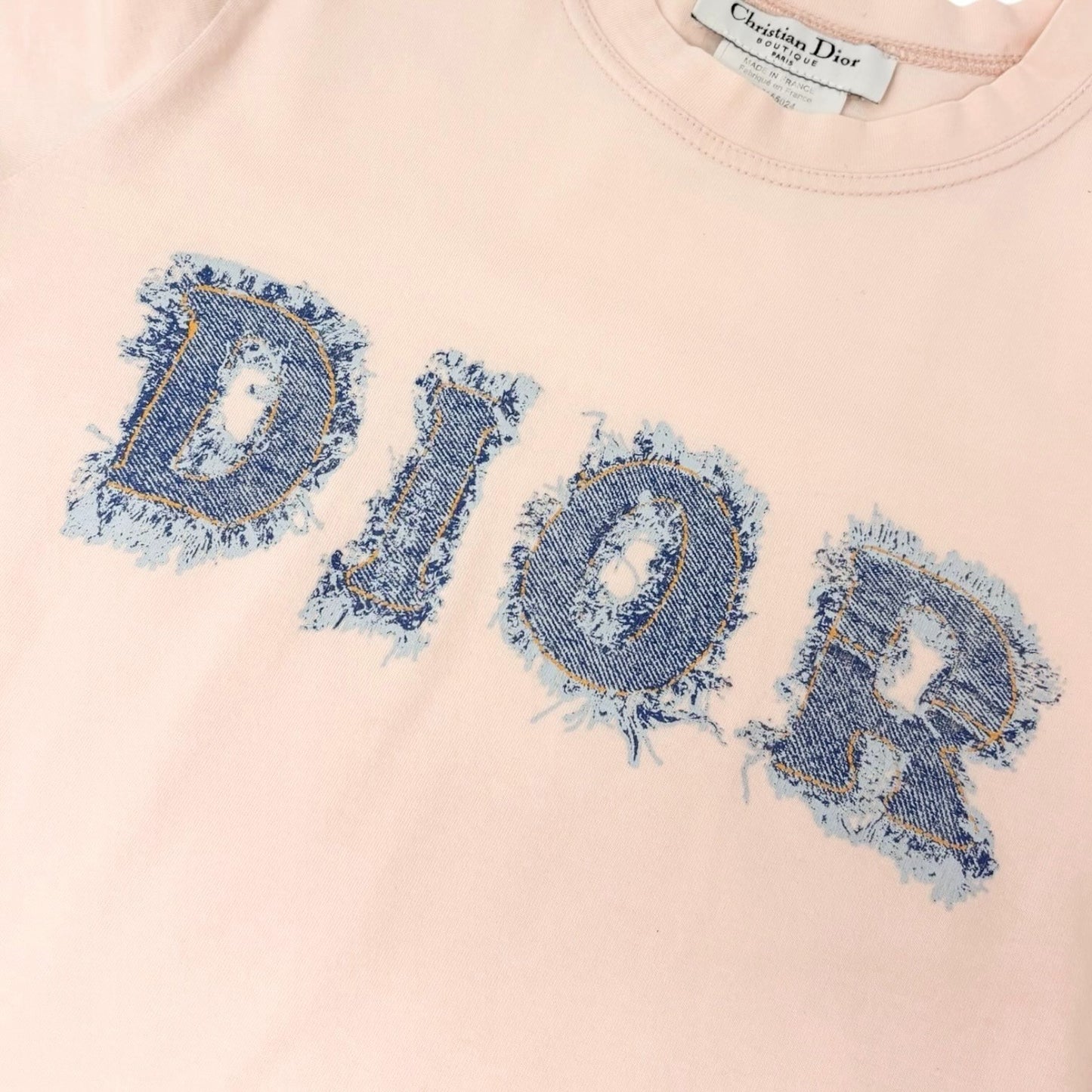 Christian Dior Vintage 2003 Denim Print Logo T-shirt Top #38 Pink Blue 902583