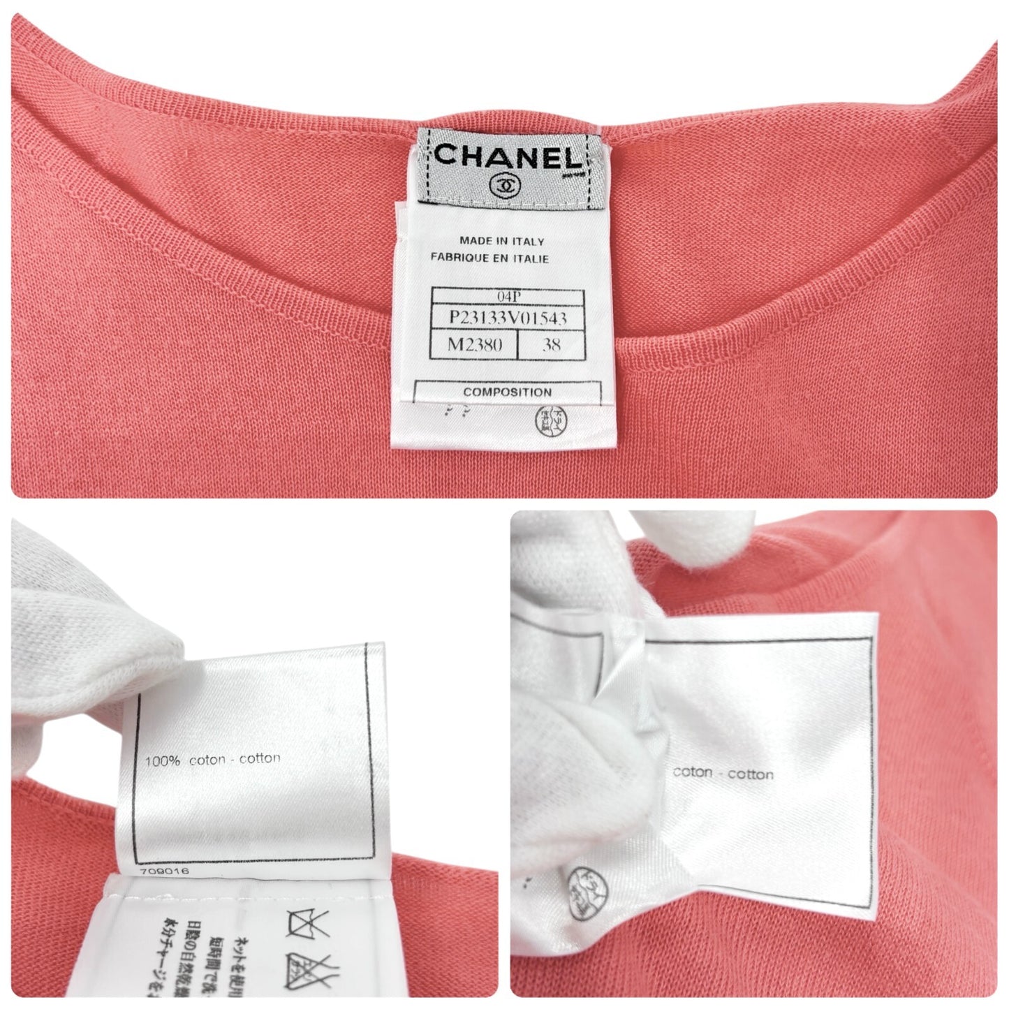 CHANEL Vintage 04P CC Logo Knit Top #38 Pink Orange Short Sleeve Round Neck