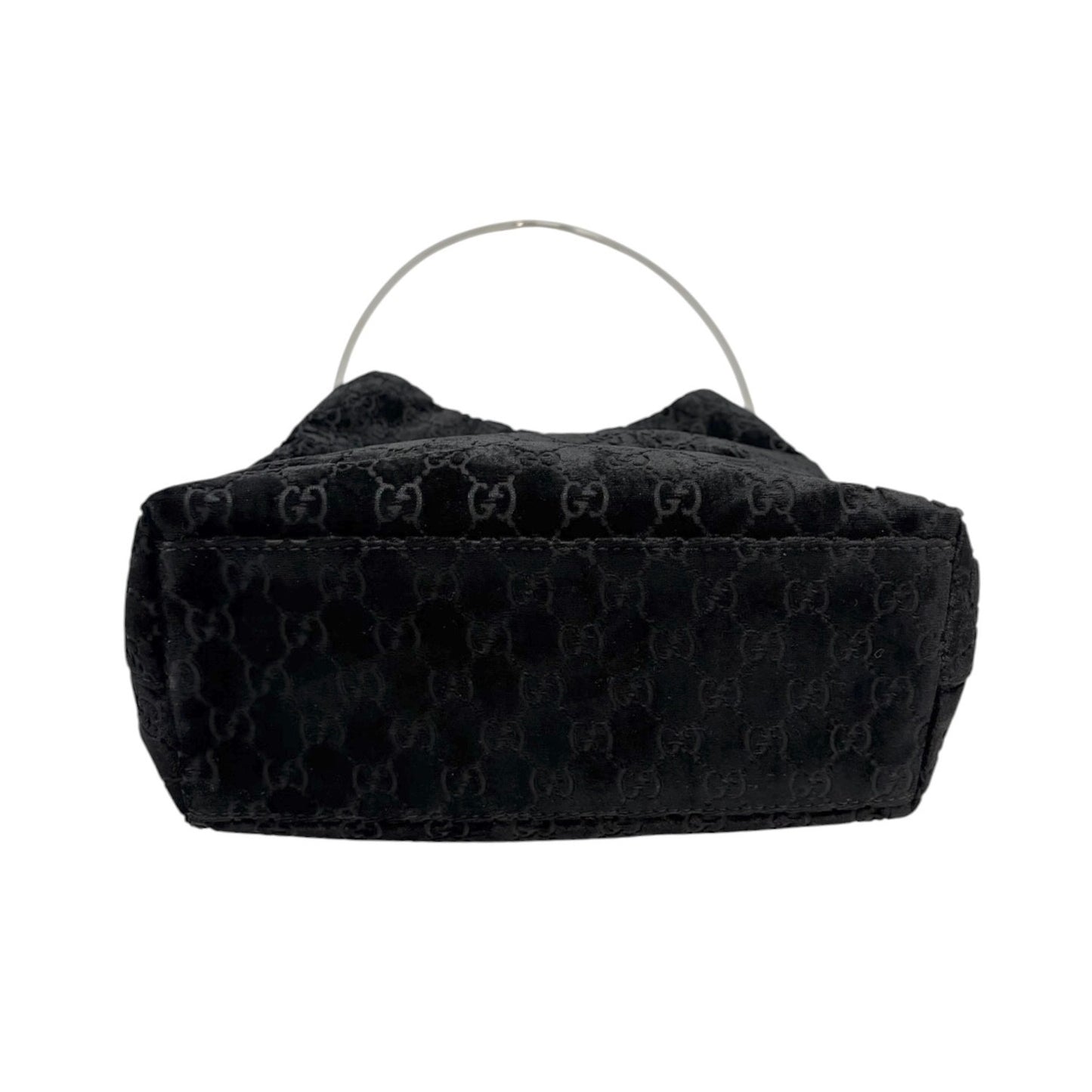 GUCCI Vintage GG Monogram Logo Velour Shoulder Bag Black Silver Handle 902088