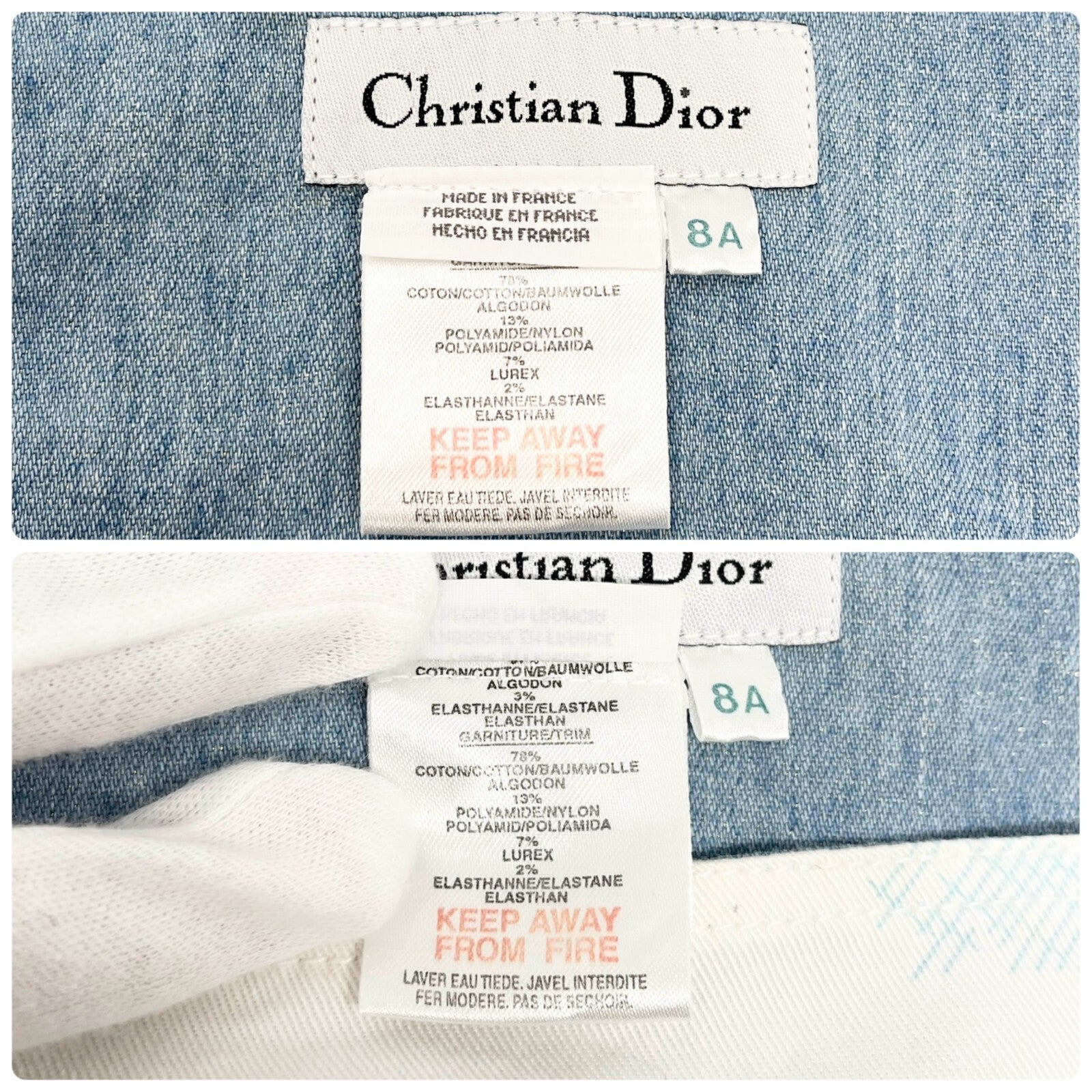 Christian Dior Vintage Cartoon Denim Rompers #8A Overalls Skirt Blue Cotton