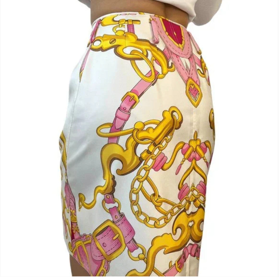 Christian Dior Vintage 2000 Logo Knee Length Skirt #40 White Pink Silk