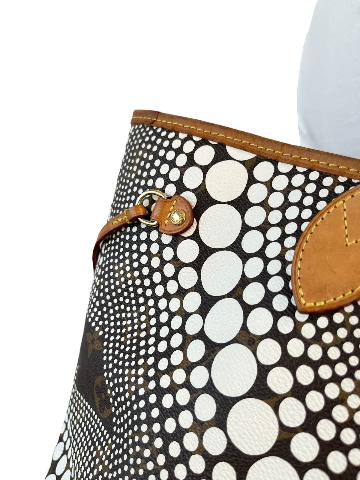 LOUIS VUITTON Vintage Monogram Neverfull MM Yayoi Kusama Tote Bag Dots White