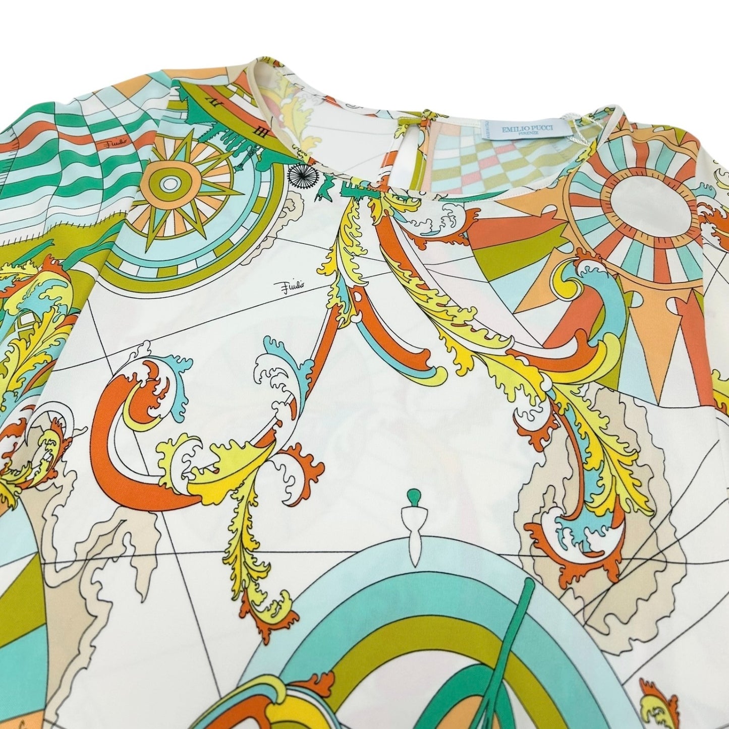 EMILIO PUCCI Logo Poncho Top #38 Button Multicolor Rayon Short Sleeve Pullover